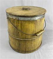 Painted Staved Bucket with Lid and Handle