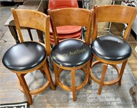 3 SWIVEL CUSHION SEAT BAR STOOLS - NICKS TO SEATS