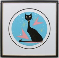 CAT ON BLUE SIGNED GICLEE BY IVY LOWE