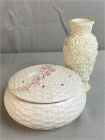 Vintage Tele Flora Trinket Box And Rose Vase
