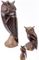 Art Vintage Ironwood Owl Sculptures