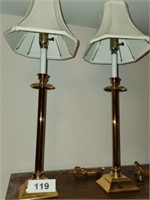 PAIR OF BRASS COLORED CANDLE STICK TABLE LAMPS