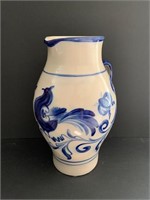 Large Blue Pottery Pitcher w/ Rooster