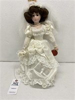 Porcelain Bride Doll in White Gown W/ Pearls