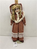 Porcelain English Doll in Pink Corduroy W/ Fur