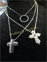 3 Sterling Necklaces Incl. Crosses & Sapphire Circ