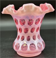 Fenton Cranberry Opal Coindot Ruffle Vase