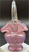 Beautiful Extra Small Pink Swirl Art Glass Basket