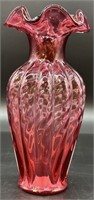 Fenton Cranberry Ribbed Ruffle Vase