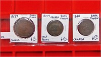 (3) Canadian Bank Tokens: (2)  1/2 Pennies & Penny