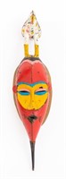 Ivory Coast Painted Wood Guro Mask with Bird