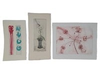3 Hand Colored Etchings