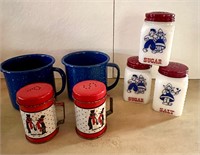 Vintage Metal, Milkglass Shakers Mugs Lot