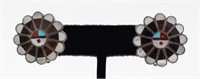 Zuni Native American Silver Stone Inlay Earrings