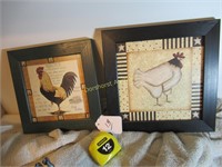 2 FRAMED ROOSTERS CHICKENS