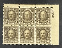 US: 1929 1/2c Nathan Hale Plate Block of 6 #653