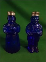 Blue Glass Man & Woman Salt and Pepper Shakers