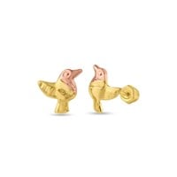 14k Two-tone Gold Bird Screw Back Stud Earrings