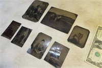 lot 7 antique Metal/Tin Pictures family Americana