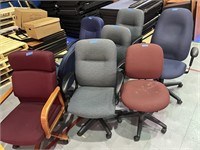 OFFICE CHAIRS ASSORTED - 2 RED, 3 GREY, 3 BLUE