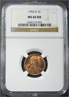 1953-S WHEAT CENT NGC MS-66 RD