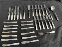 34 pc. Sterling-banded mother-of-pearl flatware