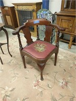 Queen Anne Style Corner Chair With Needlepoint