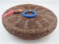 Vintage Chinese Wicker Sewing Basket w/ Lid