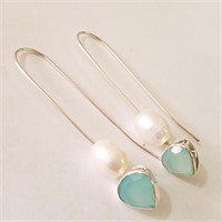 $240 Silver Chalcedony Pearl Earrings