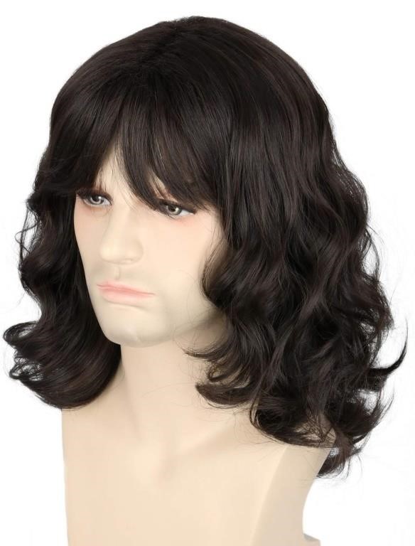 (new)LeMarnia Men's Wig 70's Black Shawl Curly