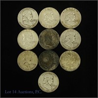 90%-Silver Franklin Half Dollars (10)