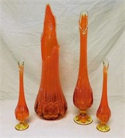 Mid Century Amber and Amberina Art Glass Vases.