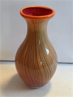 Beautiful multicolor orange glass vase measures