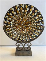 Stained glass Mosaic platter on metal stand