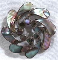 TAXCO STERLING ABALONE FLORAL PENDANT BROOCH