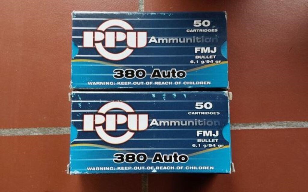 PPU 38 AUTO-
2 FULL BOXES OF 50 CARTRIDGES EACH
