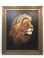 Oil on Canvas Lion Painting Signed Nicolle. 30x36