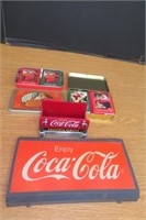 10" Coca Cola Sign, Playing Cards & Tins,Napkin H