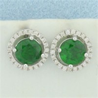 Green Chrome Diopside and White Zircon Halo Earrin