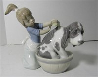 Lladro #5455 Girl Bathing Dog and #6568 Cat with