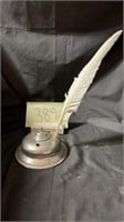 Williamsburg Stieff pewter inkwell and quill