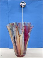 ruffled vase, 12 1/2 in. tall
