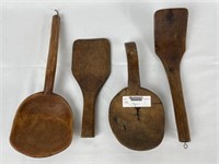 4 Early Wooden Butter Scoops