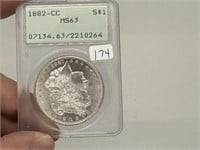 1882 CC Morgan Silver Dollar MS 63 Rattler