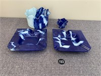 4 Blue & White Art Glass Pieces
