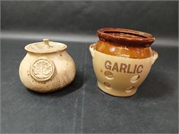 Pottery Garlic Jar, 1984 Pottery Lidded Jar