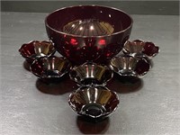 Vintage Ruby Red Serving Bowl w/ Scalloped Edge