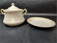 Mid Century Pottery Soup Tureen Plate Yellow Tan