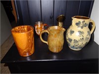 4 Pitchers & Wood Vase