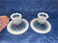 Fenton opalescent hobnail candle holders